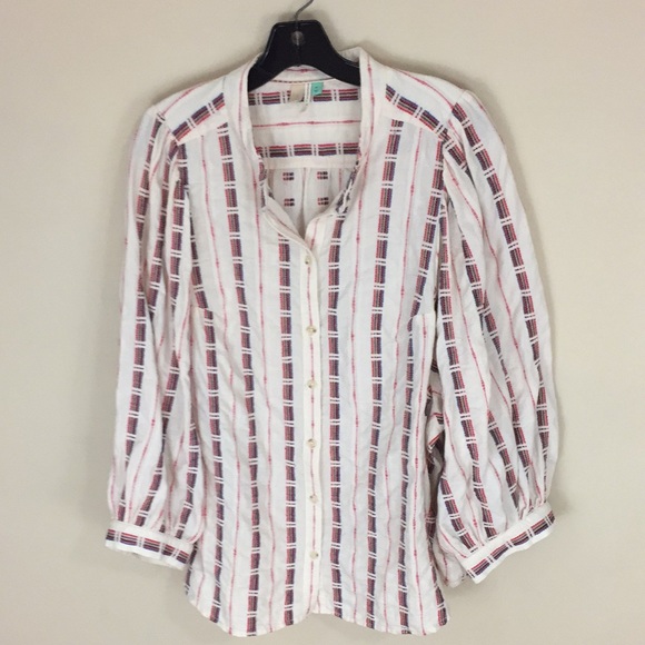 Pilcro Anthropologie Cotton Boho Embroidered Bella Femme Puff Sleeve Top XL - Picture 5 of 16